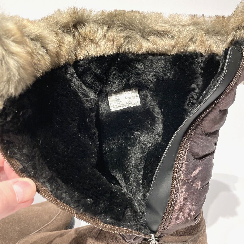 NWOB Lands’ End Sophia Tall Zip Snow Winter Boots Brown Suede Fur Women’s Size 8 - Picture 8 of 8